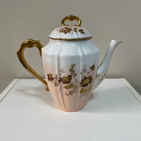 J.C. Limoges Other - Vintage JC Limoges Teapot Gold Floral Design Porcelain Coffee Tea Server Decor